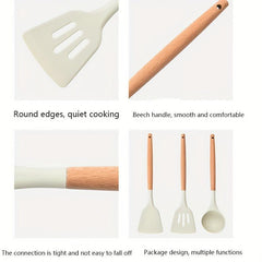 3pcs Silicone Utensil Set Non Stick Cooking Utensils Wooden Handle Spatula Spoon