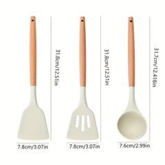 3pcs Silicone Utensil Set Non Stick Cooking Utensils Wooden Handle Spatula Spoon