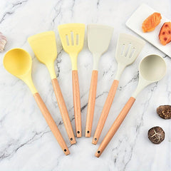 3pcs Silicone Utensil Set Non Stick Cooking Utensils Wooden Handle Spatula Spoon