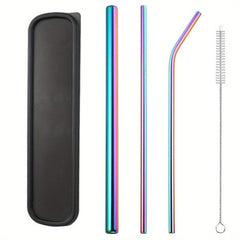 Metal Drinking Straws Set with Cleaner Brush - Reusable Stainless Steel Kit