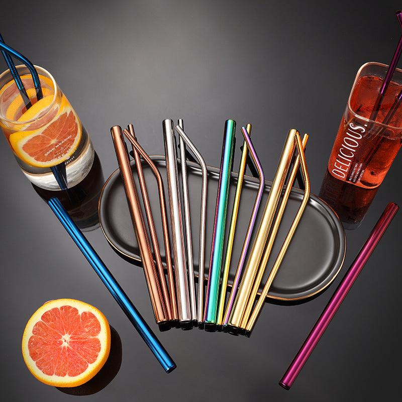 Metal Drinking Straws Set with Cleaner Brush - Reusable Stainless Steel Kit