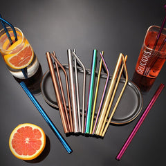 Metal Drinking Straws Set with Cleaner Brush - Reusable Stainless Steel Kit