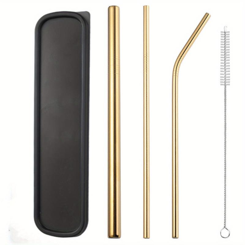 Metal Drinking Straws Set with Cleaner Brush - Reusable Stainless Steel Kit