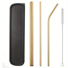 Metal Drinking Straws Set with Cleaner Brush - Reusable Stainless Steel Kit