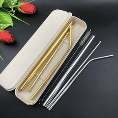 Metal Drinking Straws Set with Cleaner Brush - Reusable Stainless Steel Kit