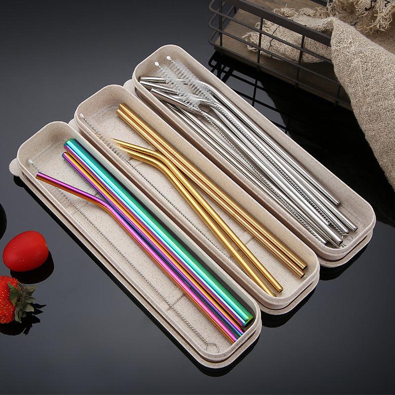 Metal Drinking Straws Set with Cleaner Brush - Reusable Stainless Steel Kit