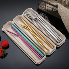 Metal Drinking Straws Set with Cleaner Brush - Reusable Stainless Steel Kit