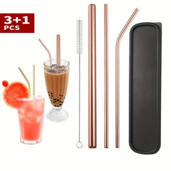 Metal Drinking Straws Set with Cleaner Brush - Reusable Stainless Steel Kit