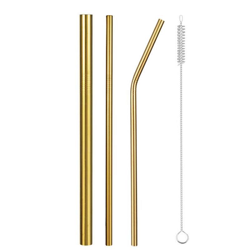 Metal Drinking Straws Set with Cleaner Brush - Reusable Stainless Steel Kit