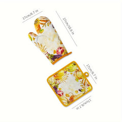 2pcs Colorful Printed Oven Mitts Heat Resistant Gloves