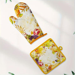 2pcs Colorful Printed Oven Mitts Heat Resistant Gloves