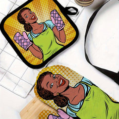 2pcs Colorful Printed Cotton Oven Mitts Heat Resistant Heat Insulation Pad