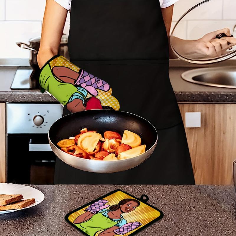 2pcs Colorful Printed Cotton Oven Mitts Heat Resistant Heat Insulation Pad