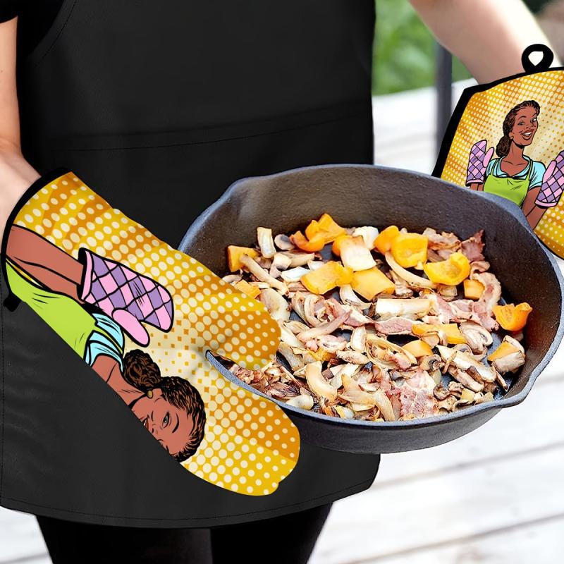 2pcs Colorful Printed Cotton Oven Mitts Heat Resistant Heat Insulation Pad