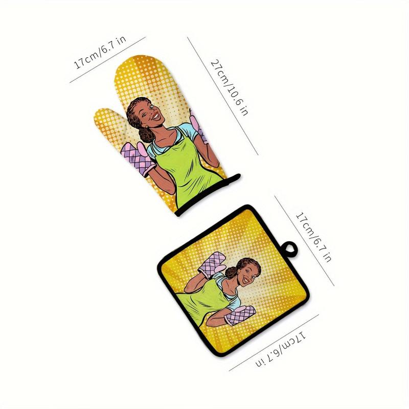 2pcs Colorful Printed Cotton Oven Mitts Heat Resistant Heat Insulation Pad