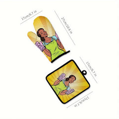 2pcs Colorful Printed Cotton Oven Mitts Heat Resistant Heat Insulation Pad