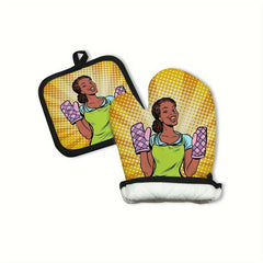 2pcs Colorful Printed Cotton Oven Mitts Heat Resistant Heat Insulation Pad