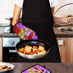 2pcs Colorful Printed Cotton Oven Mitts Heat Resistant Double Layer Gloves