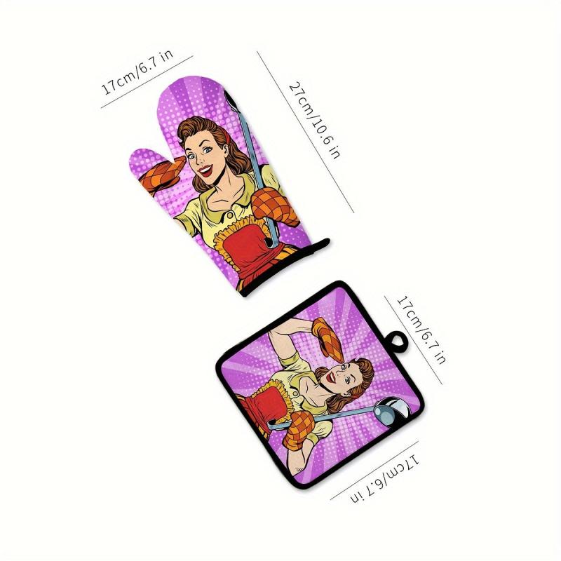 2pcs Colorful Printed Cotton Oven Mitts Heat Resistant Double Layer Gloves