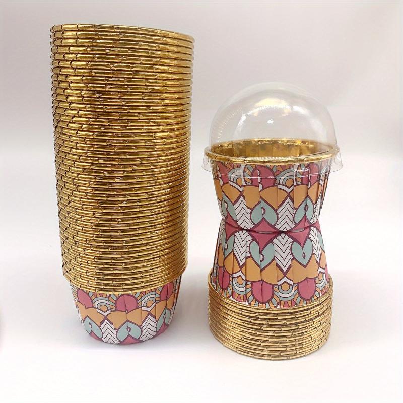 50pcs Boho Cupcakes With Lids Disposable Muffin Cups Glossy Cupcake Liners