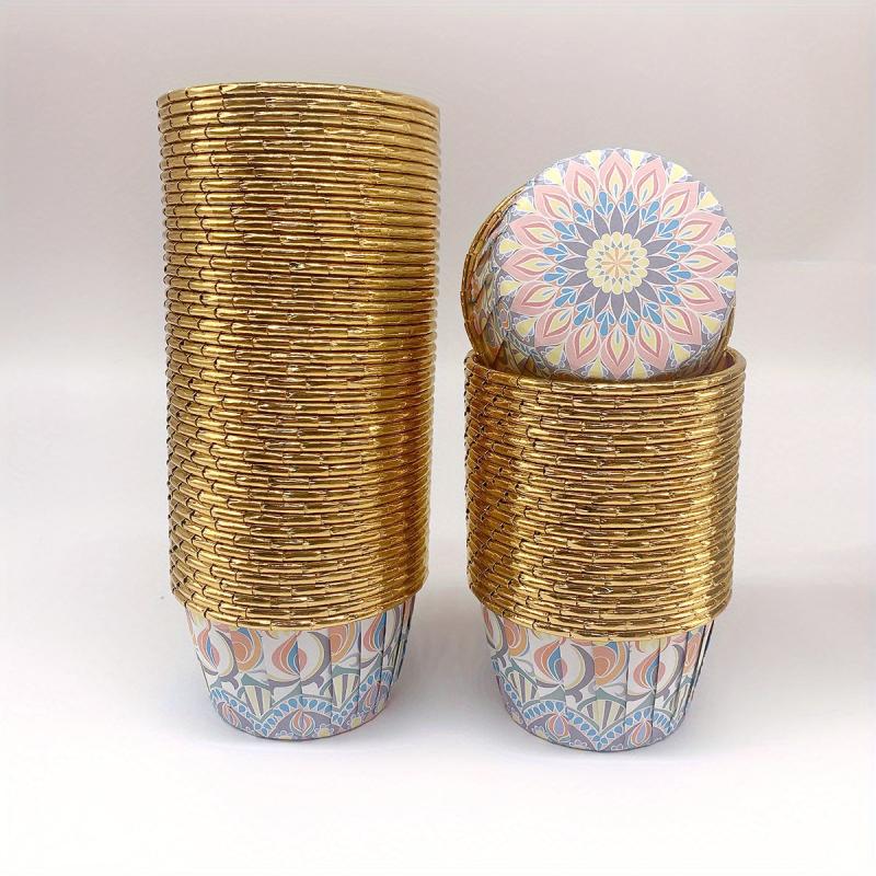 50pcs Boho Cupcakes With Lids Disposable Muffin Cups Glossy Cupcake Liners