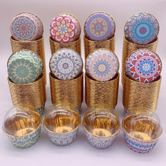 50pcs Boho Cupcakes With Lids Disposable Muffin Cups Glossy Cupcake Liners