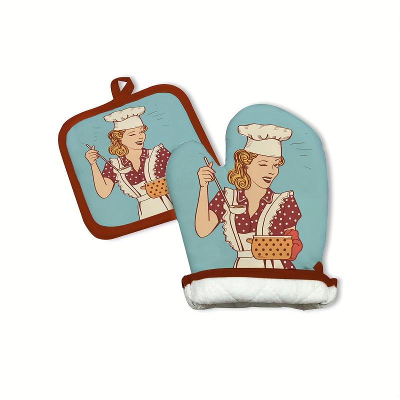 2pcs Colorful Printed Cotton Oven Mitts Heat Resistant Micorwave Oven Gloves