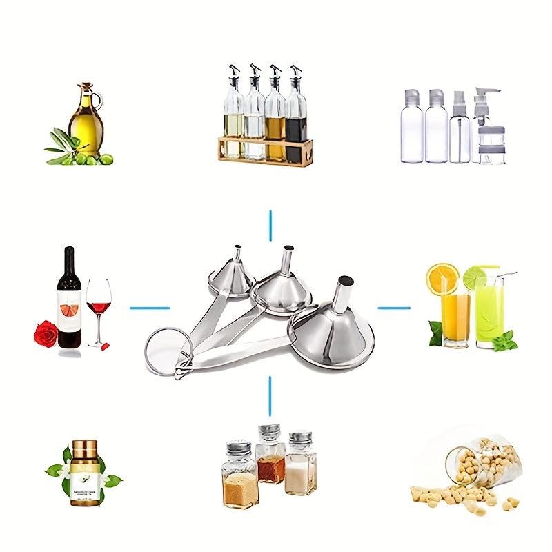 3pcs Stainless Steel Funnel Multifunctional Funnel for Liquid & Dry Ingredients