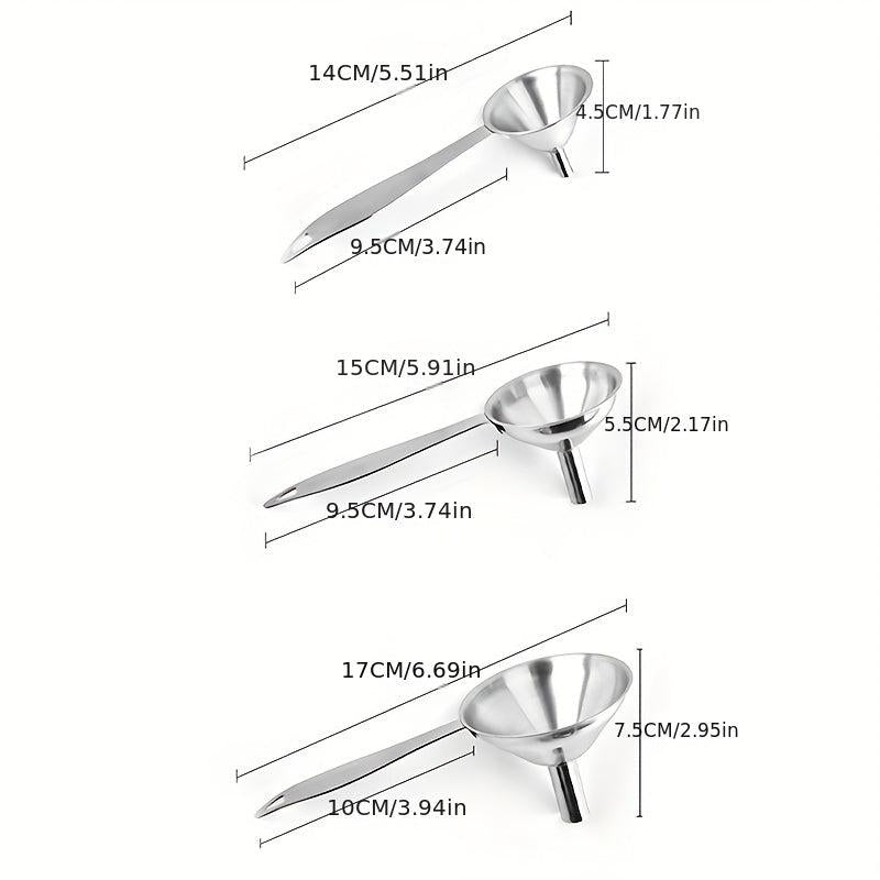 3pcs Stainless Steel Funnel Multifunctional Funnel for Liquid & Dry Ingredients