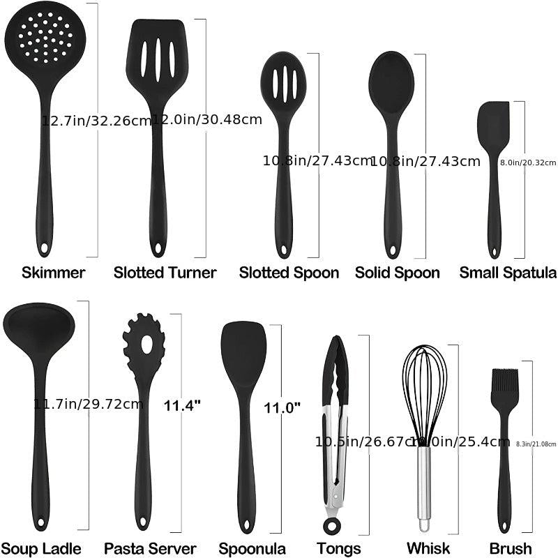 11pcs Silicone Utensil Set Safety Cooking Non Stick Turner Spatula Spoon