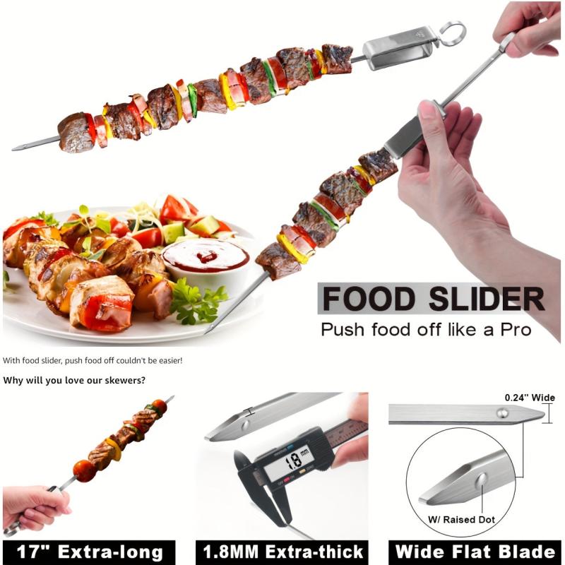 10pcs Stainless Steel BBQ Skewers, Multifunctional Metal Grilling Needle Sticks