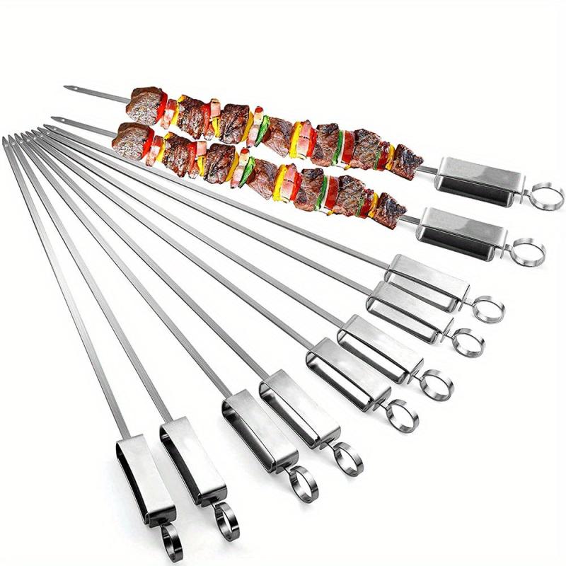10pcs Stainless Steel BBQ Skewers, Multifunctional Metal Grilling Needle Sticks