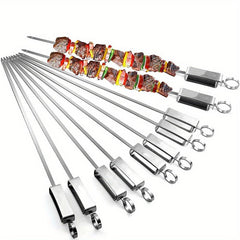 10pcs Stainless Steel BBQ Skewers, Multifunctional Metal Grilling Needle Sticks