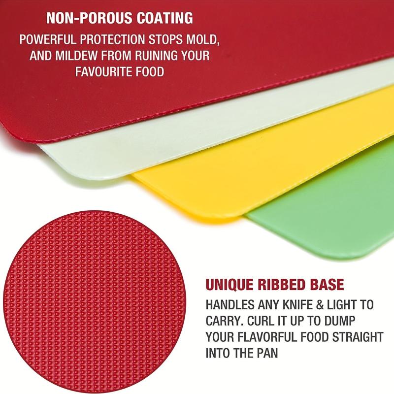 4pcs Flexible Plastic Cutting Boards Non Slip Kitchen Mats Dishwasher Safe