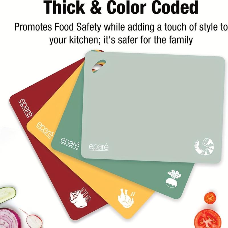 4pcs Flexible Plastic Cutting Boards Non Slip Kitchen Mats Dishwasher Safe