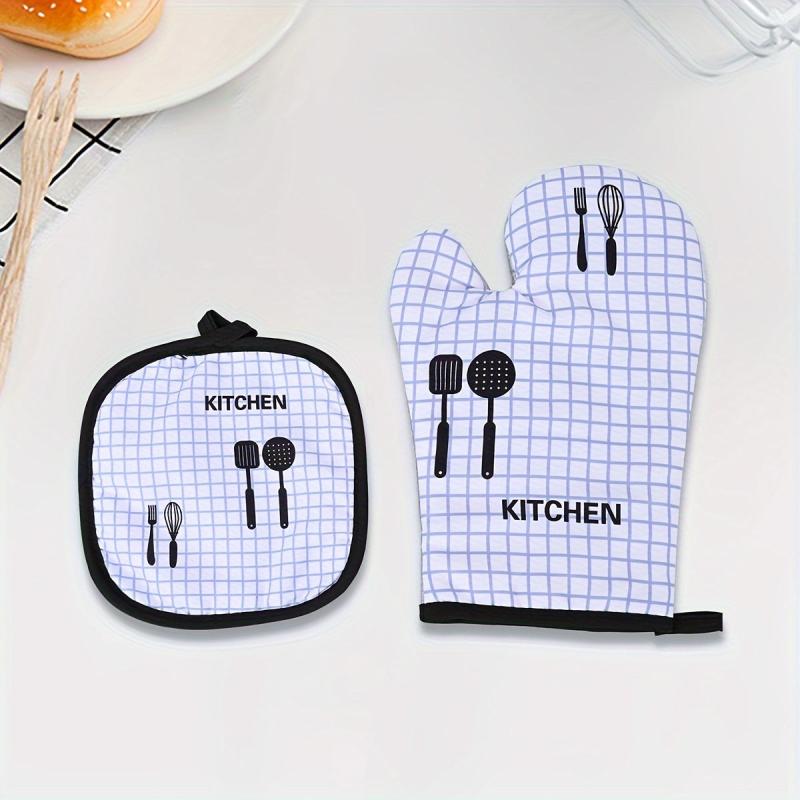 2pcs Cotton Oven Mitts Heat Insulation Pad Set Microwave Oven Double Layer