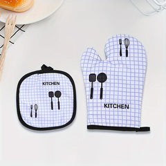 2pcs Cotton Oven Mitts Heat Insulation Pad Set Microwave Oven Double Layer