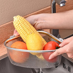Stainless Steel Sink Drainer Basket with Leakage Mesh and Vegetable Storage