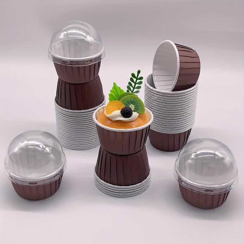50pcs Cake Cups With Lids Heat Resistant Small Muffin Molds