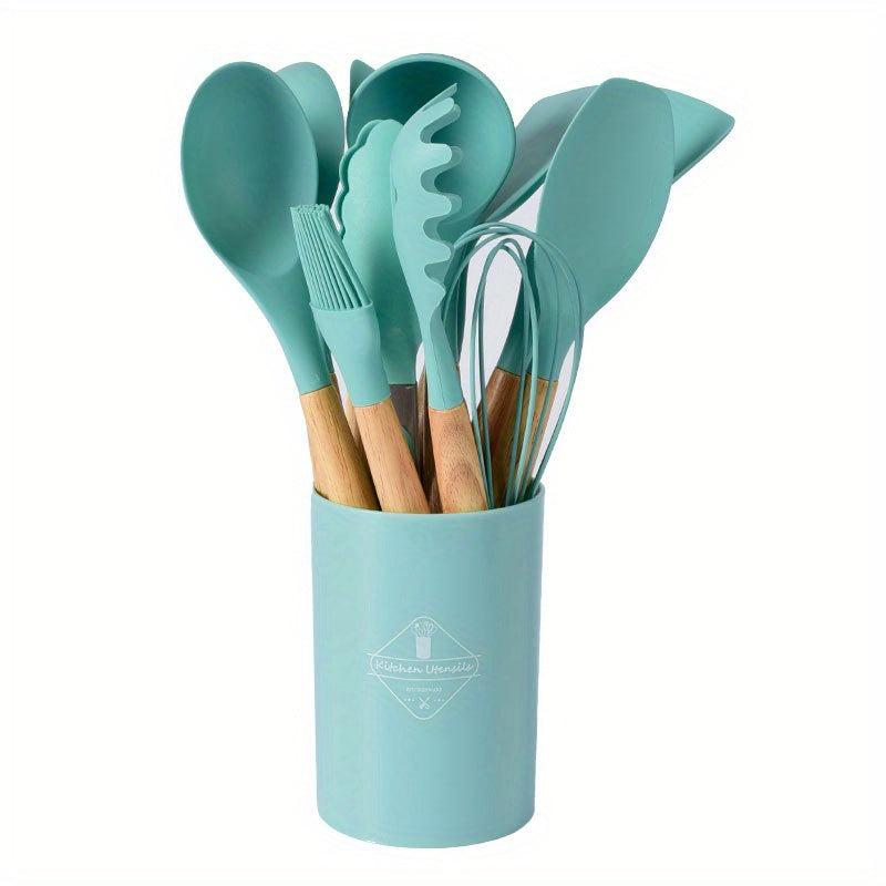 12pcs Silicone Kitchen Utensils With Wooden Handle Kitchen Gadgets