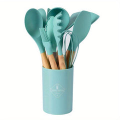 12pcs Silicone Kitchen Utensils With Wooden Handle Kitchen Gadgets