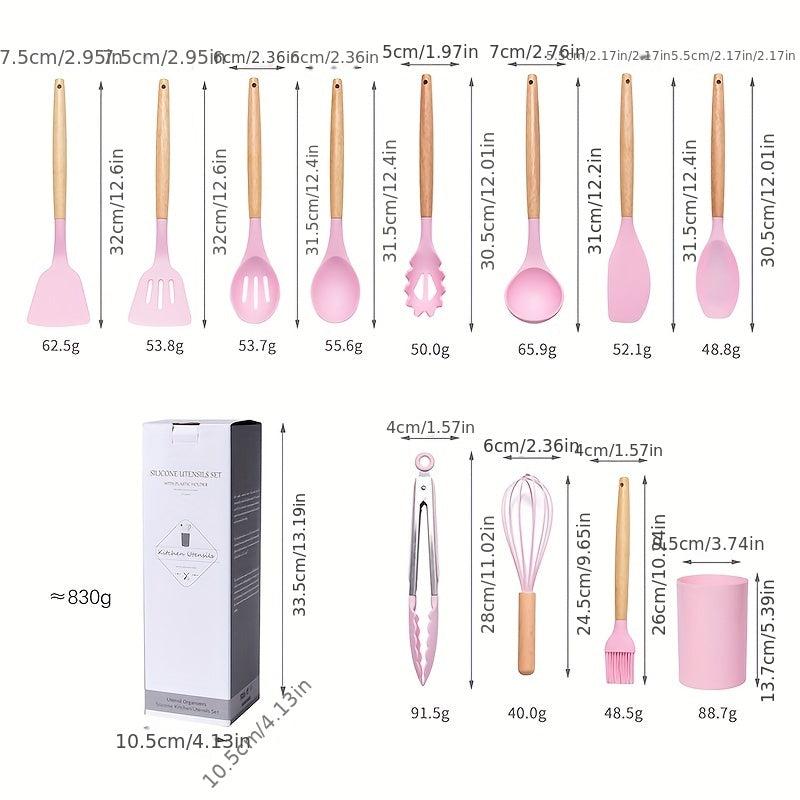 12pcs Silicone Kitchen Utensils With Wooden Handle Kitchen Gadgets