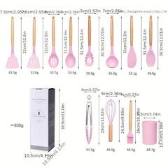 12pcs Silicone Kitchen Utensils With Wooden Handle Kitchen Gadgets