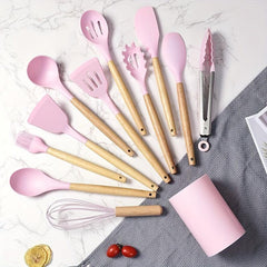 12pcs Silicone Kitchen Utensils With Wooden Handle Kitchen Gadgets