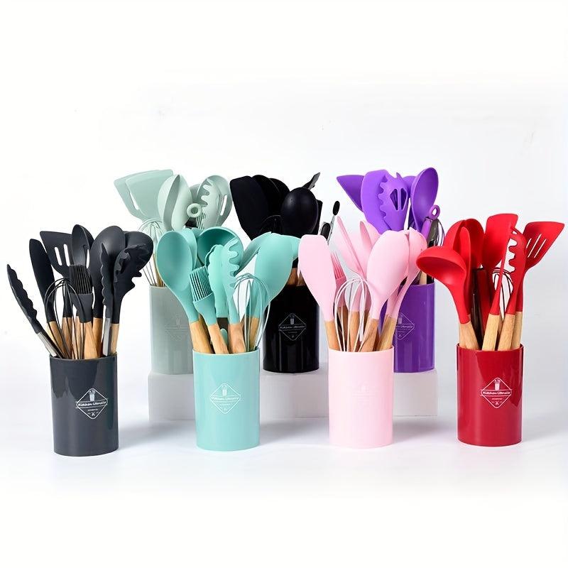 12pcs Silicone Kitchen Utensils With Wooden Handle Kitchen Gadgets