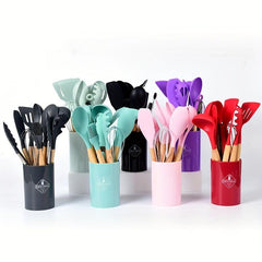 12pcs Silicone Kitchen Utensils With Wooden Handle Kitchen Gadgets
