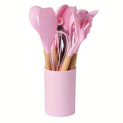 12pcs Silicone Kitchen Utensils With Wooden Handle Kitchen Gadgets