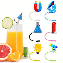 12pcs Science Theme Straw Tips Cover Reusable Toppers Silicone Straw Sleeve Caps