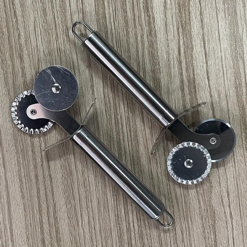 1pc Stainless Steel Pizza Wheel Cutter Double Heads Kitchen Gadget