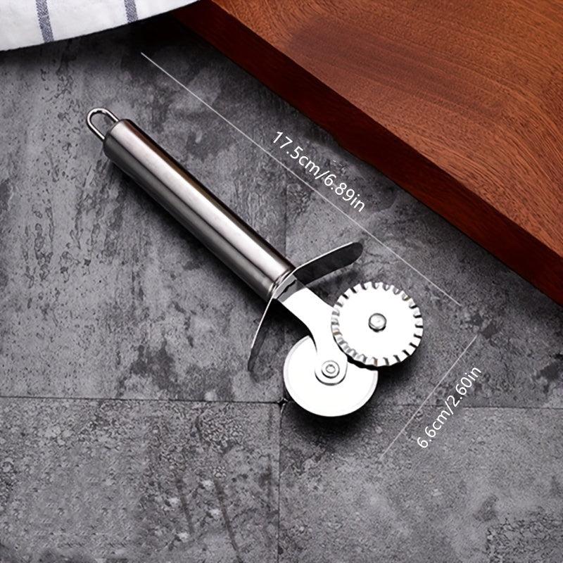 1pc Stainless Steel Pizza Wheel Cutter Double Heads Kitchen Gadget
